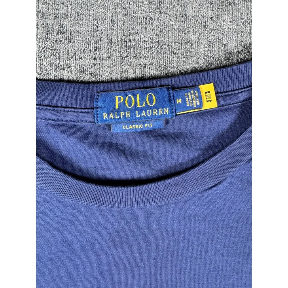 Polo Ralph Lauren Mens Long Sleeve T-Shirt Navy Blue Classic Fit Pony Logo M